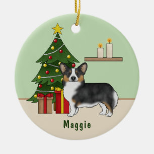 Zwarte driekleurige Pembroke Welsh Corgi Kerstboom Keramisch Ornament