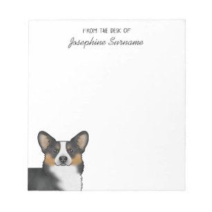 Zwarte driekleurige Pembroke Welsh Corgi Kop en Te Notitieblok