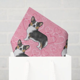 Zwarte driekleurige Pembroke Welsh Corgi Roze Hart Tissuepapier
