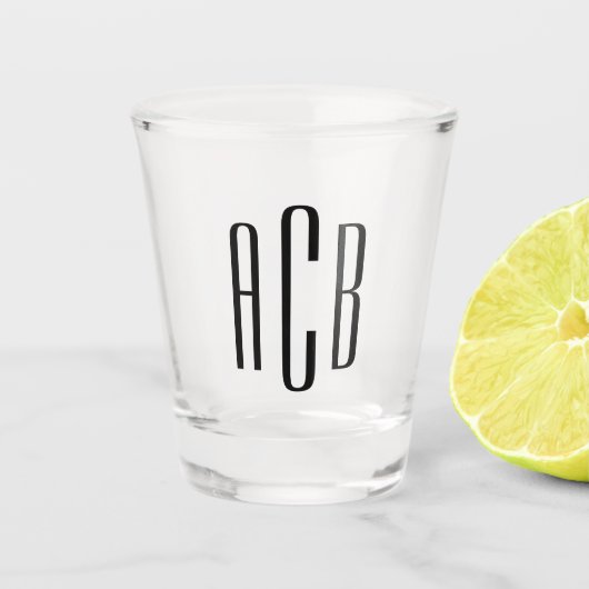 Zwarte drieletterige monogram shot glas (Voorkant)