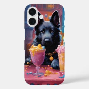 Zwarte Duitse herder, ijs iPhone 16 Hoesje