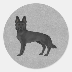 Zwarte Duitse Herder Schattige Cartoon Hond Opstaa Ronde Sticker