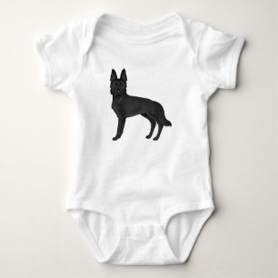 Zwarte Duitse Herdershond Cartoon GSD-hond Illustr Romper