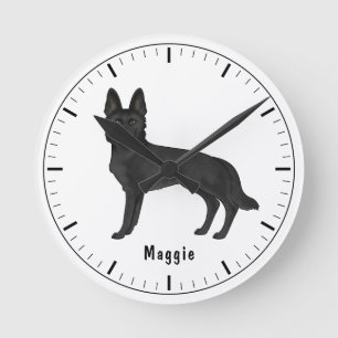 Zwarte Duitse Herdershond Cartoon Hond Met Aangepa Ronde Klok