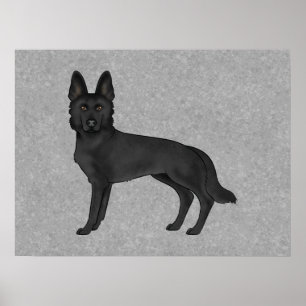 Zwarte Duitse Herdershond Cartoon Honden Illustrat Poster