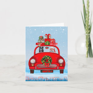 Zwarte Duitse Herdershond in auto met kerstman  Kaart