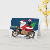 Zwarte Duitse Herdershond Kerstman Santa Claus   Kaart (Gele Bloem)