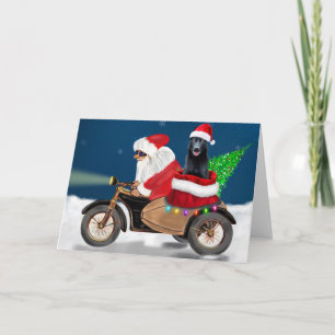 Zwarte Duitse Herdershond Kerstman Santa Claus   Kaart