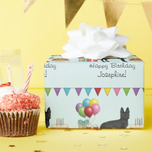 Zwarte Duitse Herdershond Kleurrijke Gelukkige Ver Cadeaupapier