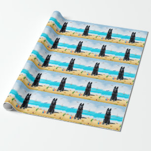 Zwarte Duitse Herdershond op Strand Cadeaupapier