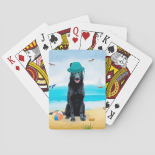 Zwarte Duitse Herdershond op Strand Pokerkaarten