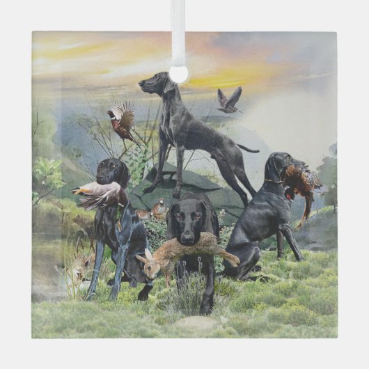 Zwarte Duitse Staande Hond Glas Ornament (Voorkant)