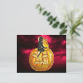 zwarte duivel op Jack o' Lantern Briefkaart (Staand voorkant)