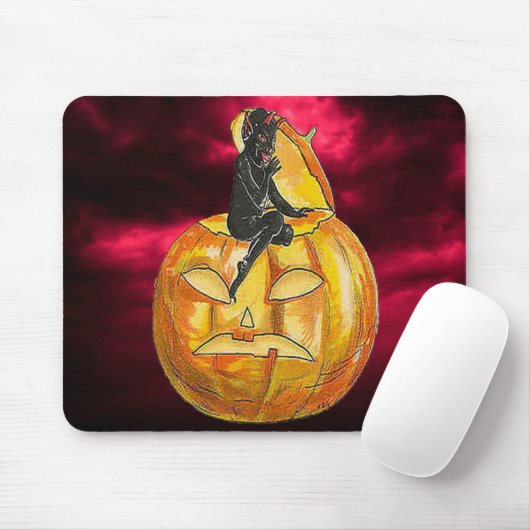  zwarte duivel op Jack o' Lantern Muismat (Met muis)