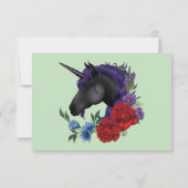 Zwarte eenhoorn Paarse rode salie bloemen RSVP Kaartje (Achterkant)
