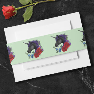 Zwarte eenhoorn Paarse rode salie bloemen Uitnodigingen Wikkel
