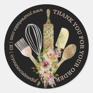 Zwarte Eenvoudige Bakkerij Chef Bedankt Ronde Sticker