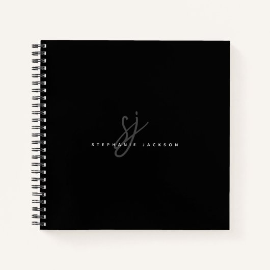 Zwarte Eenvoudige Minimalistische Script Initiaal  Notitieboek (Voorkant)