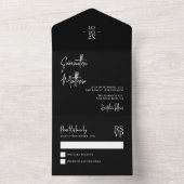 Zwarte eenvoudige moderne minimalistische bruiloft all in one uitnodiging (Binnen)