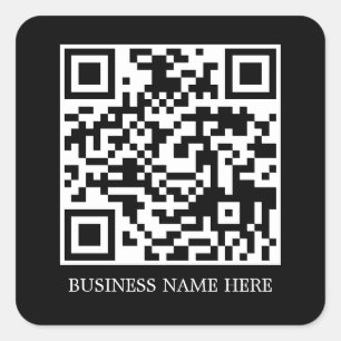 Zwarte Eenvoudige, Moderne QR Code Bedrijfsnaam Vierkante Sticker