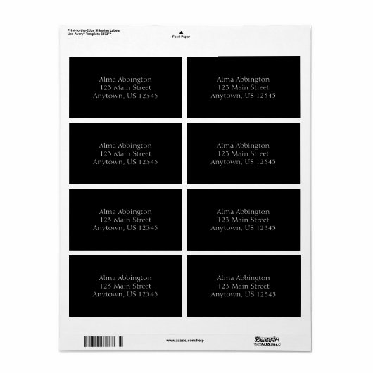 Zwarte eenvoudige platte verzendlabels etiket (Full Sheet)