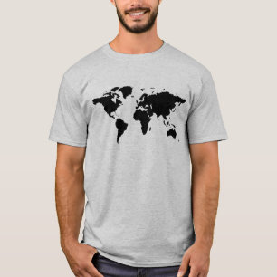 zwarte eenvoudige wereldkaart t-shirt