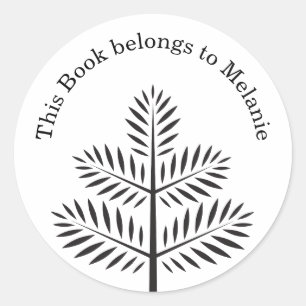 Zwarte Elegant Botanische Tropische Branch Bookpla Ronde Sticker