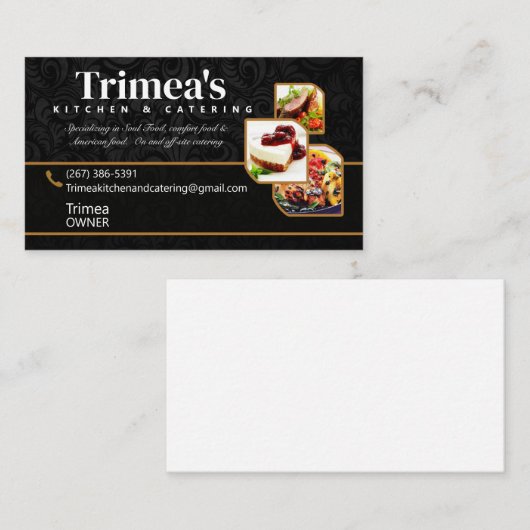 Zwarte Elegant Catering Visitekaartje (Voorkant / Achterkant)