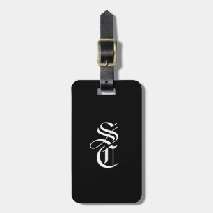 Zwarte Elegant gothische monogram naam Medieval Ty Bagagelabel