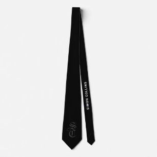 Zwarte Elegant gothische monogram naam Medieval Ty Stropdas