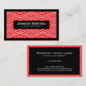 Zwarte Elegant rode en witte Zebra Pattern-accesso Visitekaartje (Voorkant / Achterkant)