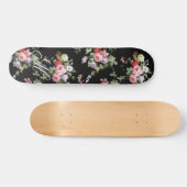  zwarte elegant roze botanische rozen floraal skateboard (Horizontaal)
