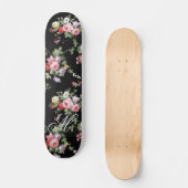  zwarte elegant roze botanische rozen floraal skateboard (Voorkant)