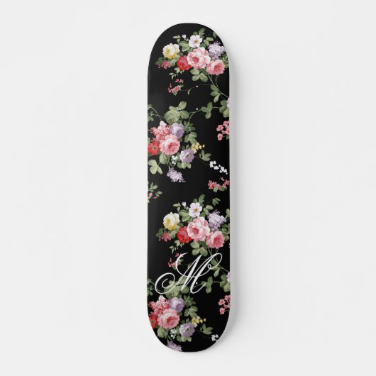  zwarte elegant roze botanische rozen floraal skateboard (Voorkant)