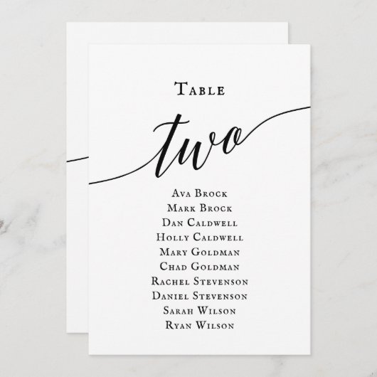 Zwarte Elegant Script Table Number 2 (Zitdiagram) Kaart (Voorkant / Achterkant)