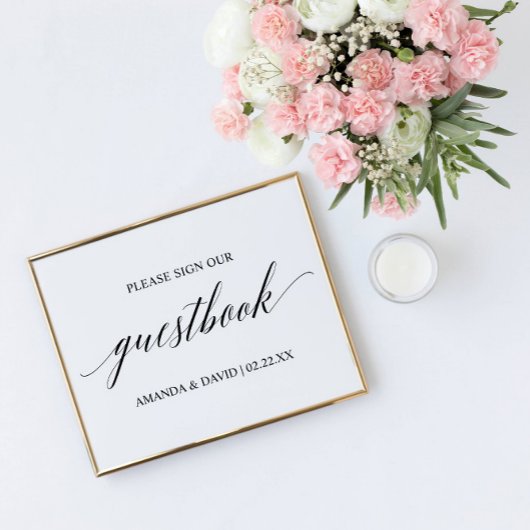 Zwarte Elegant Typography Wedding Guestbook Sign Poster