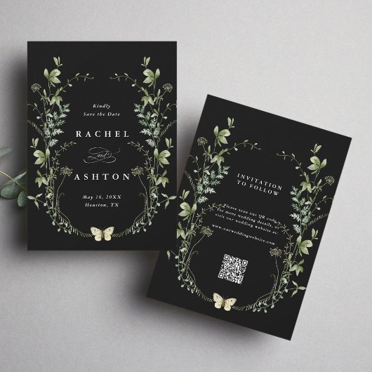 Zwarte Elegant Waterverf Wildflower Wedding Save The Date