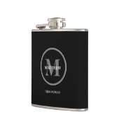 Zwarte elegant Wedding Monogram Groomsman Heupfles (Links)