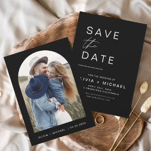 Zwarte Elegante Bewaar de Datum Foto Minimalistisc Save The Date
