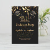Zwarte elegante dubbele Celebration Graduation Par Kaart (Staand voorkant)