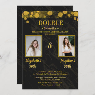 Zwarte elegante dubbele gewricht verjaardag 2 FOTO Kaart