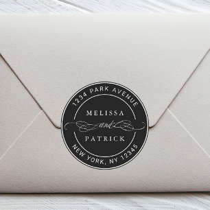 Zwarte Elegante Koppel Namen Huwelijks Retouradres Ronde Sticker