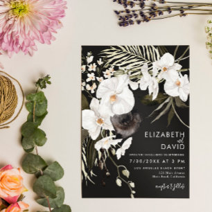 Zwarte Elegante Luxe Bloem Orchidee Huwelijk  Kaart