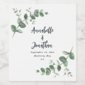 Zwarte elegante moderne eucalyptusbruiloft wijn etiket (Enkel label)