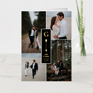 Zwarte Elegante Pijl Trouwfoto Collage Folie Wenskaart