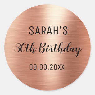 Zwarte Elegante Roze Gouden Folie 30e Verjaardag Ronde Sticker