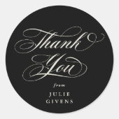 Zwarte Elegante Script Afstudeer Dankjewel Ronde Sticker (Voorkant)