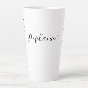Zwarte Elegante Script Krullige Naam Latte Mok