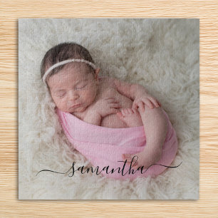 Zwarte Elegante Swash Handtekening Naam Foto Legpuzzel