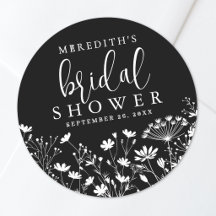 Zwarte Elegante Wilde Bloemen Bruidsdouche